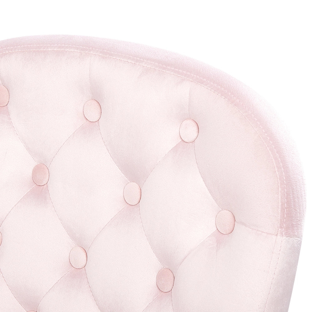 Sedia da ufficio in velluto rosa con altezza regolabile e schienale trapuntato stile retrò moderno