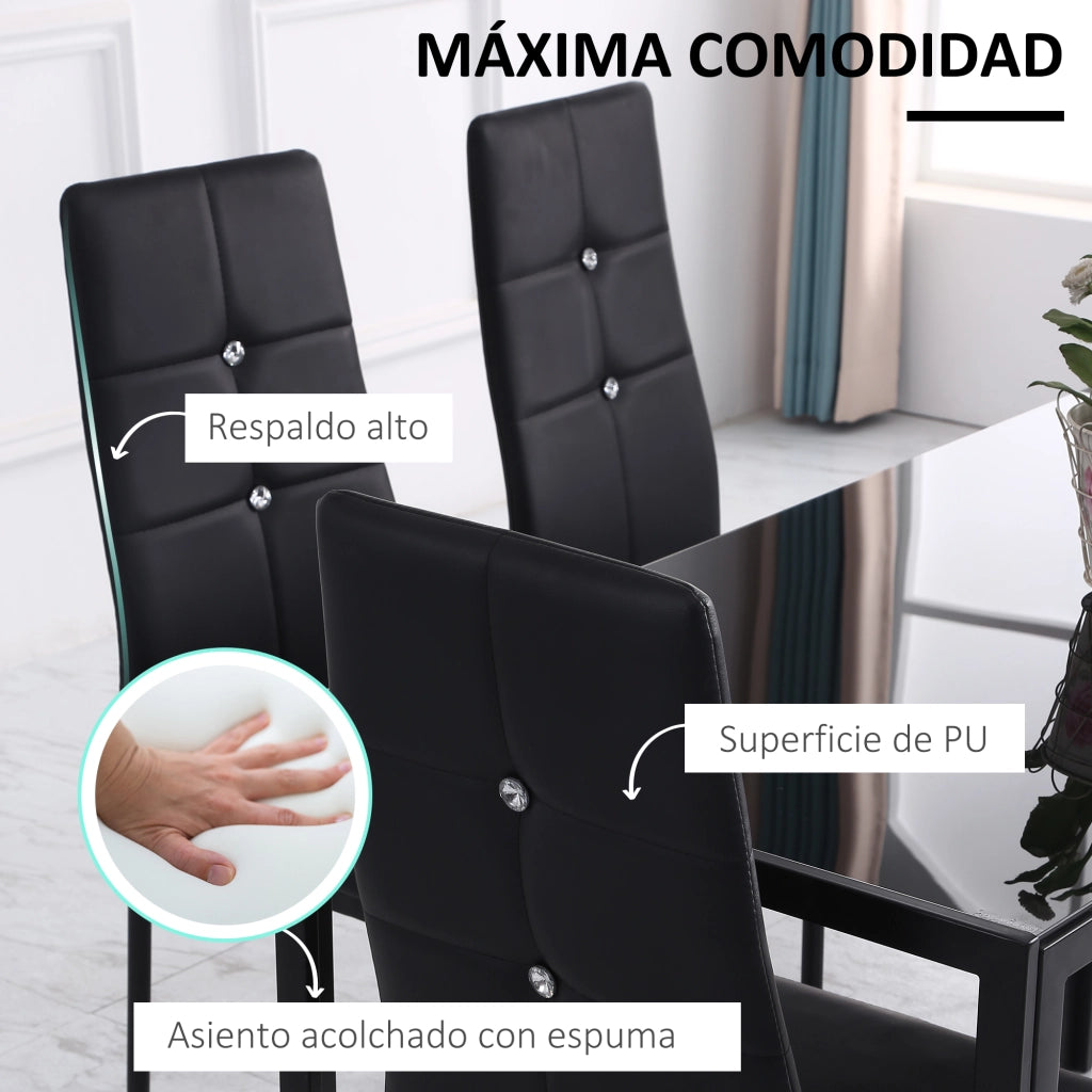 Set di 6 Sedie da Pranzo Imbottite in Ecopelle con Schienale Alto e Gambe in Metallo ¨C Minimal ¨C Nero