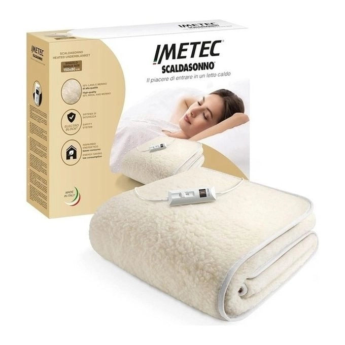 Imetec 16799B Comfort Scaldasonno Singolo 80x150 cm 50% Lana e Merino 2 Temperature ElectroBlock colore Naturale