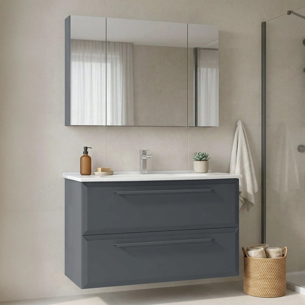 Set mobile lavabo con specchio (2 pezzi) "Nuvola 100 v2" - 100 x 50 x 62 cm - Antracite
