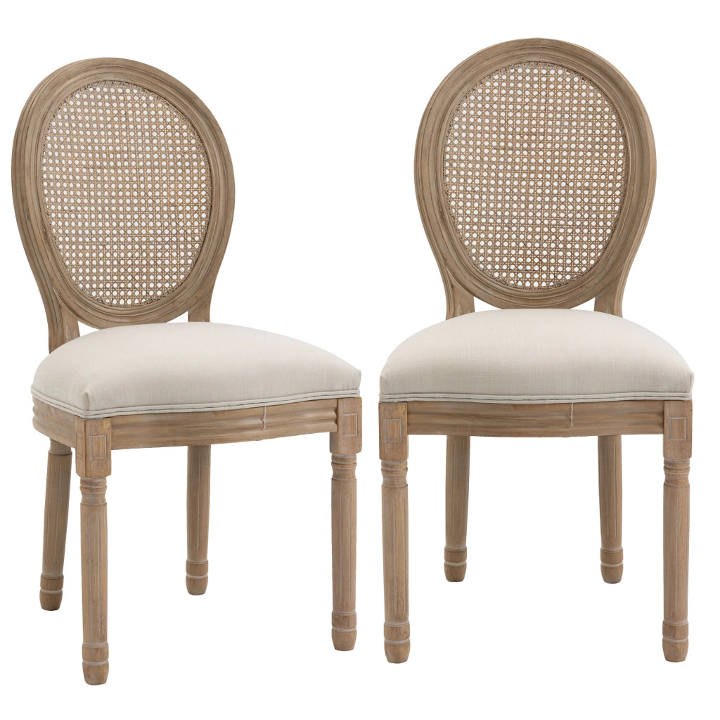 Set Sedie Vintage con Schienale Traforato ¨C Minimal ¨C Legno e Tessuto, 49x56x96cm, Bianco Crema