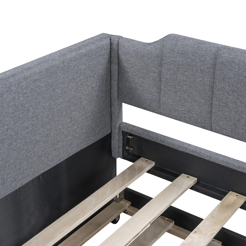 Letto singolo con letto estraibile 90×200 cm e 90×190 cm con cuscini imbottiti; senza materasso; grigio
