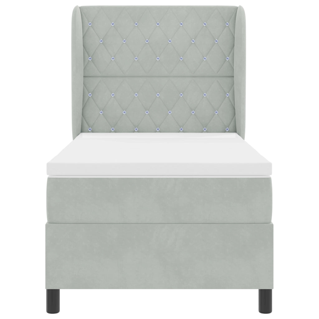 Letto con Rete a Molle e Materasso Grigio Chiaro 100x200 cm Velluto