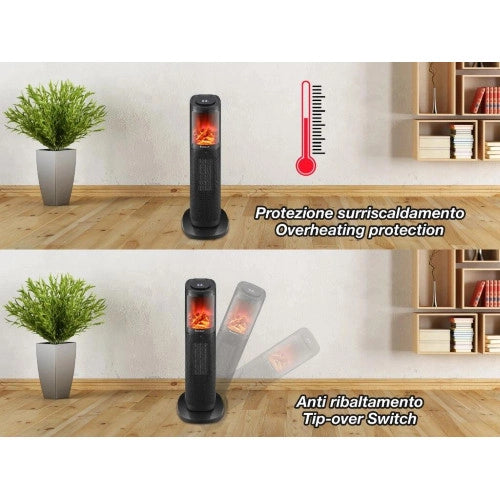 Termoventilatore ceramico a colonna - fiamma LED