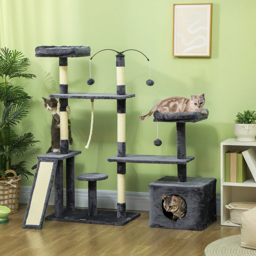 Torre per Gatti con Piattaforme e Posti in Sisal ¨C zephmum ¨C Grigio Scuro 134 cm