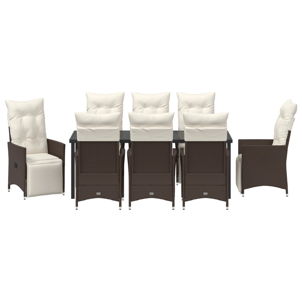 Set da Pranzo da Giardino 9 Pezzi Con Cuscini Marrone in Rattan Sintetico