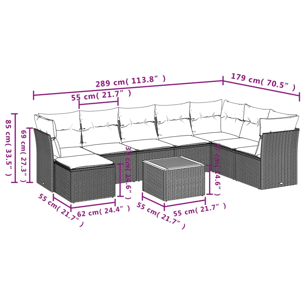 Set Divani da Giardino 9 pz con Cuscini Nero in Polyrattancod mxl 89540