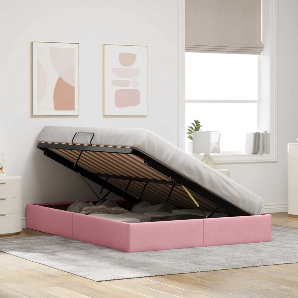 Letto ottomano con archiviazione Rosa 140 x 190 cm Velluto 3442885