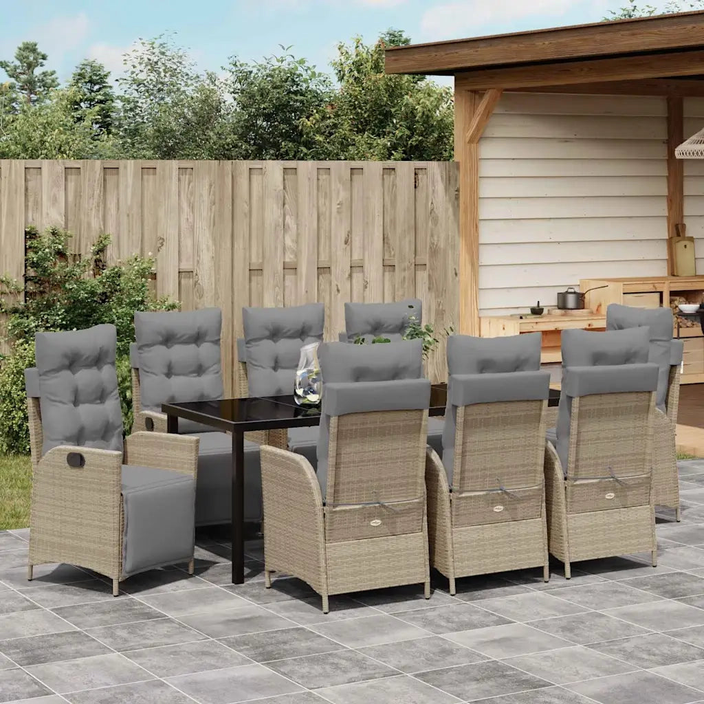 Set da Pranzo per Giardino con cuscino 9 pcs Beige polyrattan 3380567