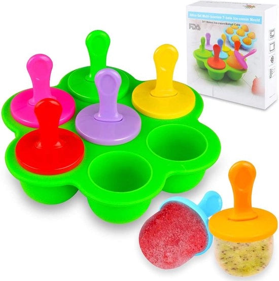 Set di forme per gelato in silicone, 7 forme con bastoncini in plastica, mini forme per gelato, senza BPA, forma per bastoncini multifunzionale per bambini