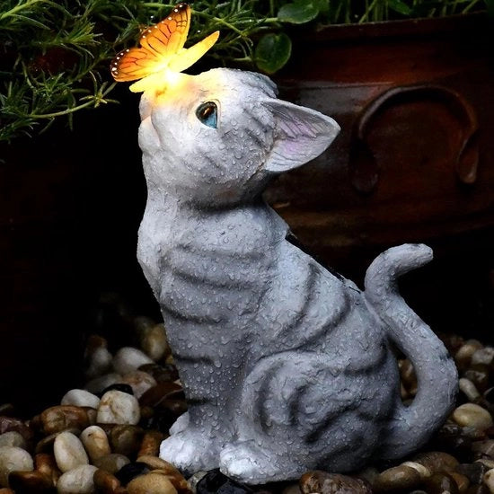 Lampada solare LED 26x16cm calda bianca con batteria inclusa per gatti - Lampada da giardino lampioncino lampada solare lampada per gatti animali