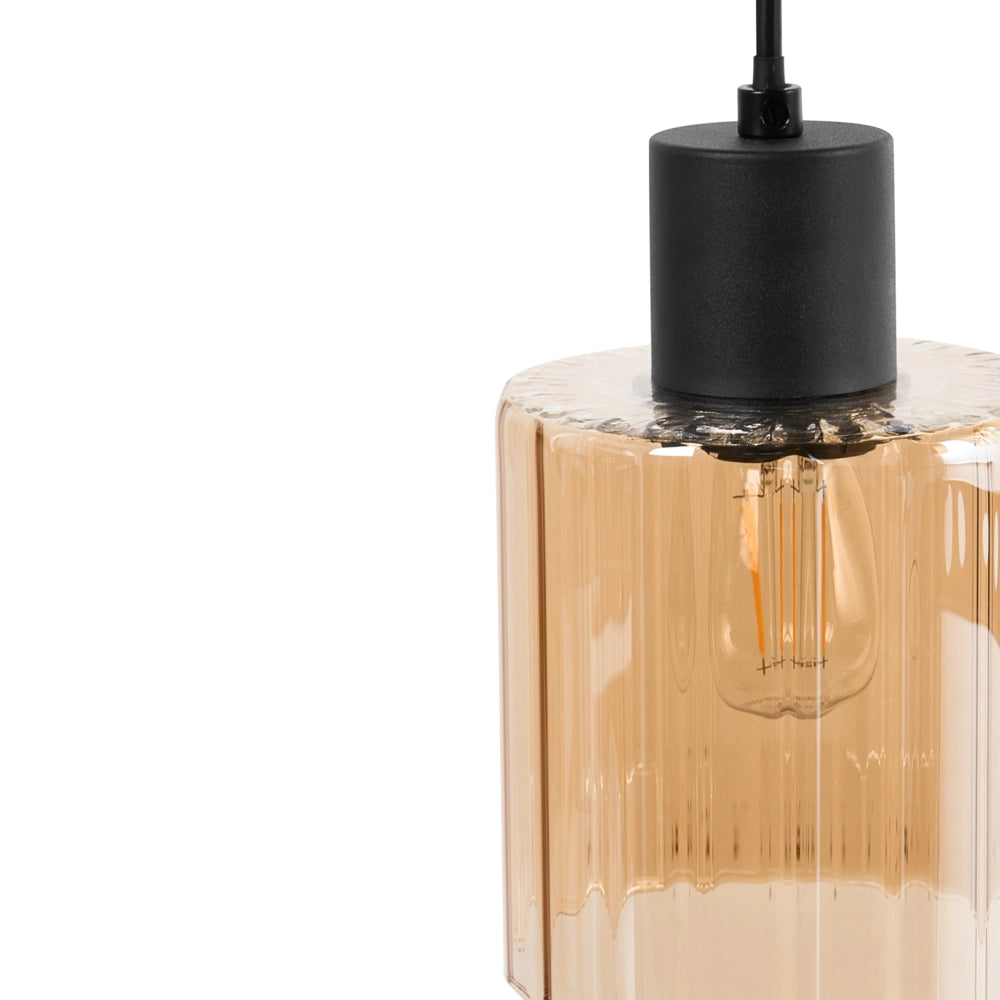 Lampada a sospensione a 6 luci con paralume in vetro e base in metallo nero e beige stile moderno