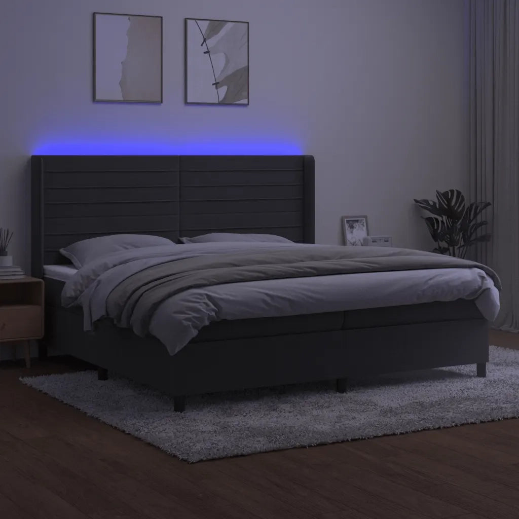 Letto a Molle con Materasso e LED Grigio Scuro 200x200 cm 3139644