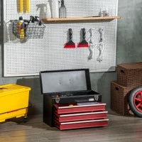 DURHAND Cassetta Porta Attrezzi in Acciaio con 3 Cassetti e Vassoio Superiore, 51x22x32 cm, Rosso e Nero