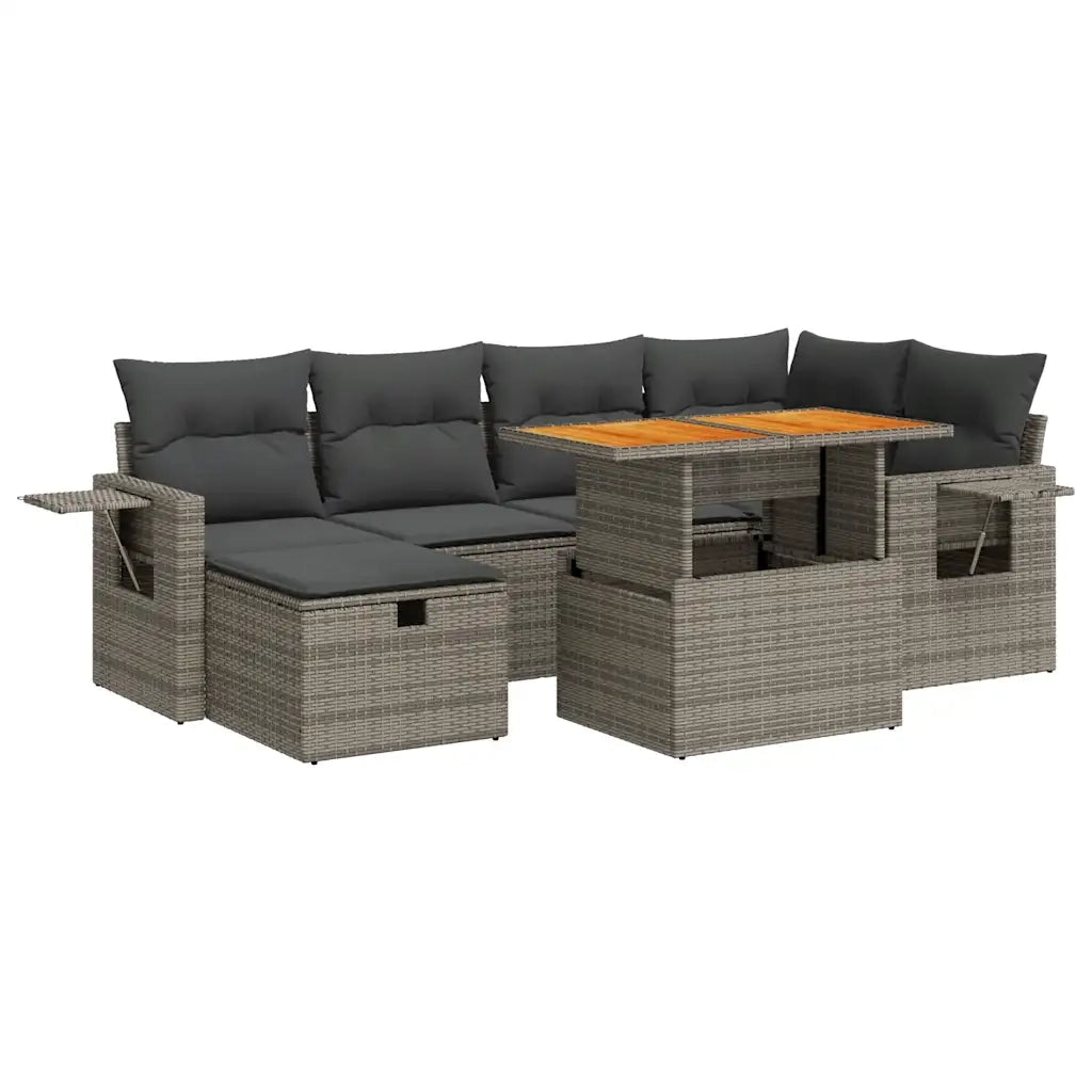 Set Divano da Giardino 8pz con Cuscini Grigio Polyrattan Acacia 3328033