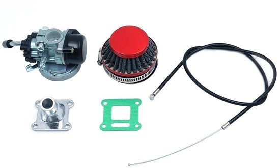 Carburatore 19mm - 2 Telaio 49cc/50cc/60cc/80cc - Filtro dell'Aria - Prestazioni Elevate - Rosso - Strumento di Regolazione Stazionaria - Carburatore Motociclistico