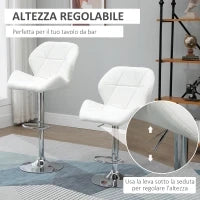 Set 2 Sgabelli da Bar con Altezza Regolabile, Base in Metallo e Seduta in Pelle PU, Sgabelli con Schienale e Poggiapiedi, 51.5x57.5x93-114.5cm, Bianco