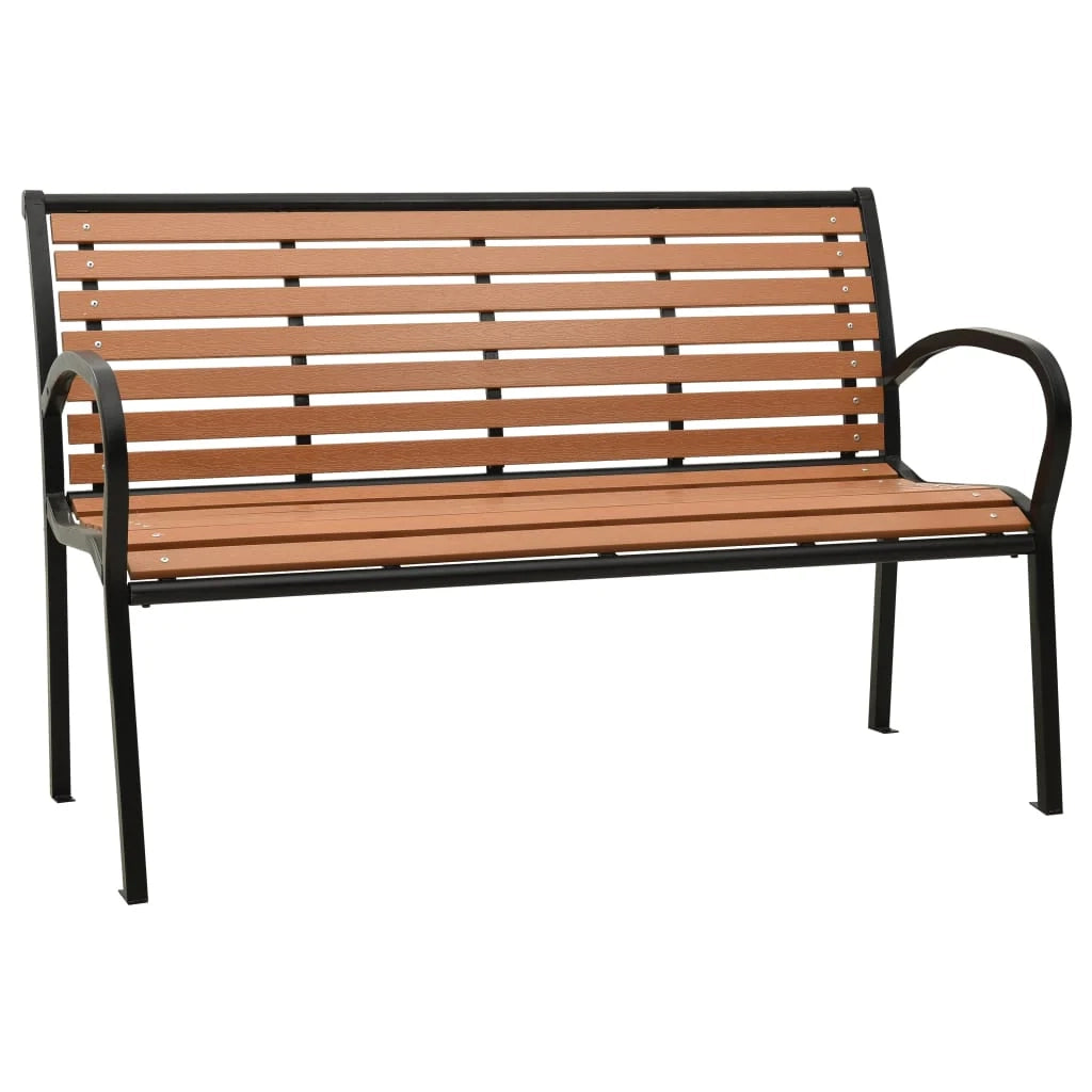 Panca da giardino mobili da esterno per patio terrazza nero e marrone 116 cm acciaio e WPC 02_0011759