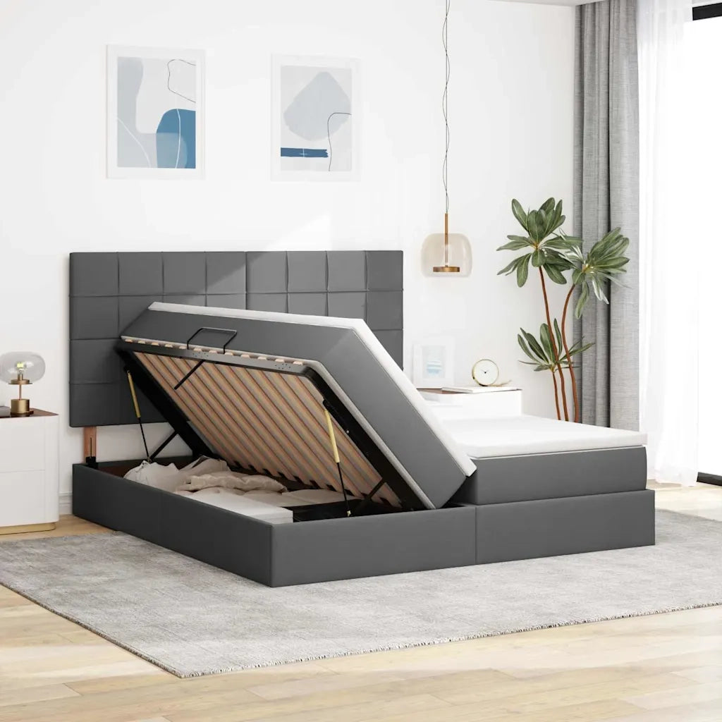 Letto con strisce LED Grigio scuro 180 x 200 cm Tessuto 3372834