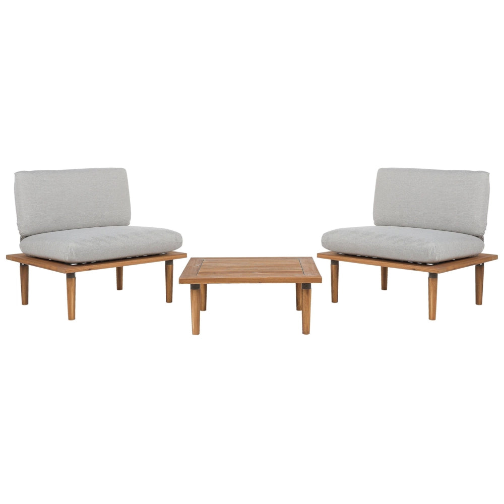 Set Divani Da Giardino Cuscini Grigi In Legno Massello Di Acacia Set Conversazione Da Esterno Moderno A 2 Posti Poltrone Con Tavolino Cuscini Grigi