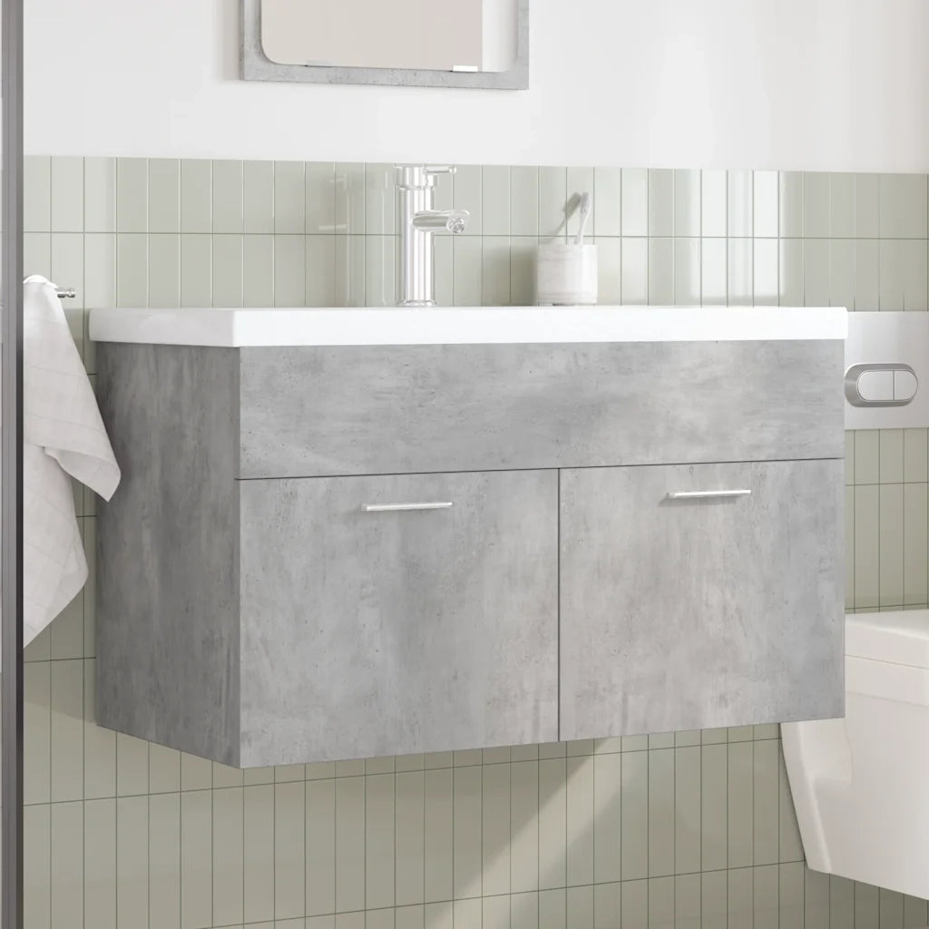 Mobile da Bagno con Lavabo Integrato e Rubinetto Grigio Cemento