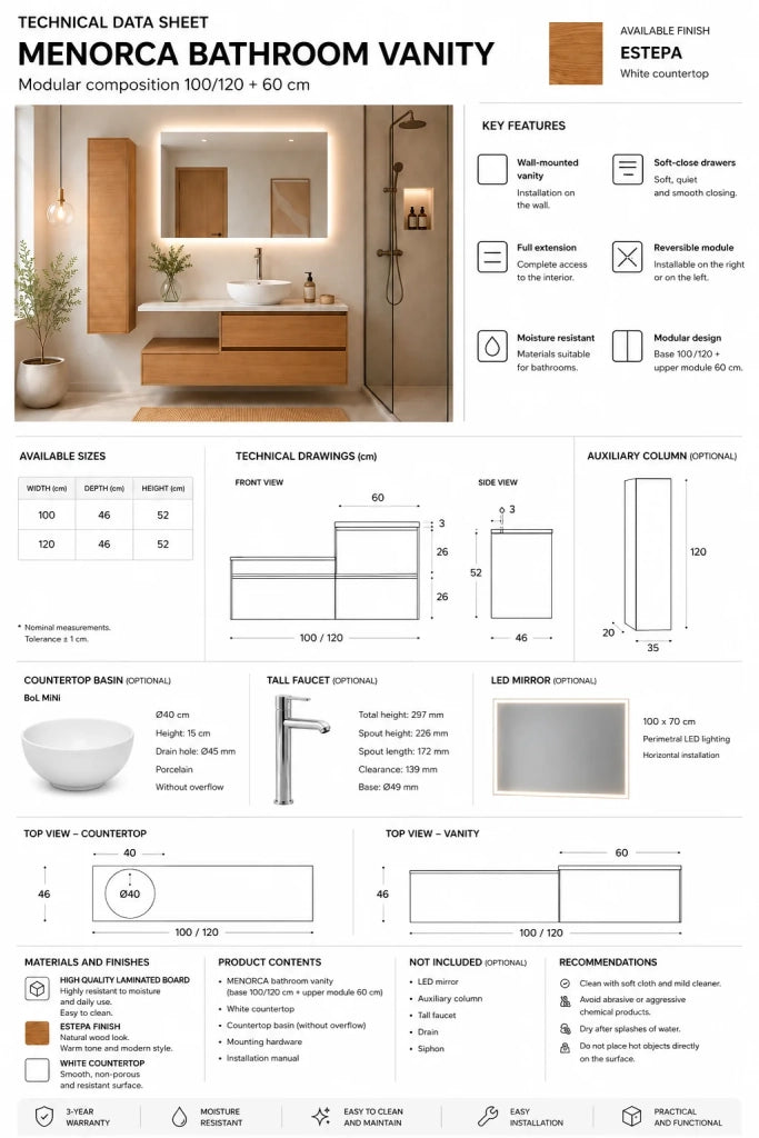 Mobile bagno componibile IBIZA QUATTRO con lavabo, senza specchio – Estepa