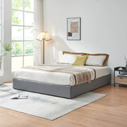 Letto Matrimoniale Contenitore Nola 160x200 cm Apertura a Ribalta Rivestito in Tessuto Lino - Grigio [en.casa]