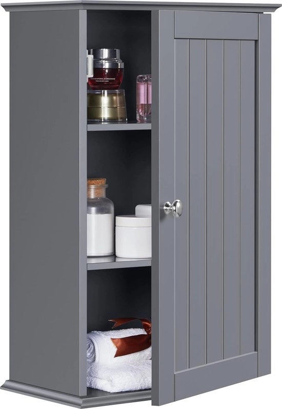 Cassettiera da parete, cassettiera con una porta, armadio da bagno, armadio da cucina, armadio per medicinali in grigio scuro, 35 x 21 x 55 cm