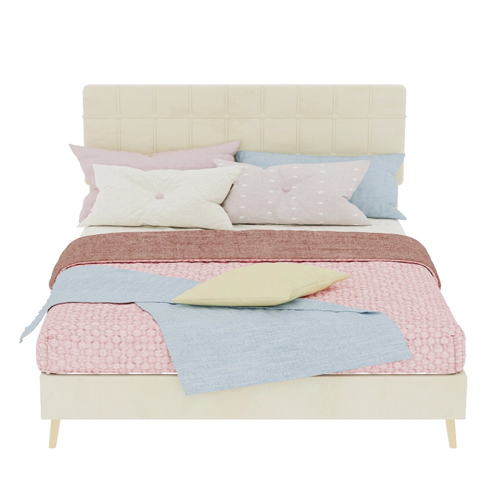 Letto matrimoniale imbottito in velluto beige dimensioni 140x200 cm