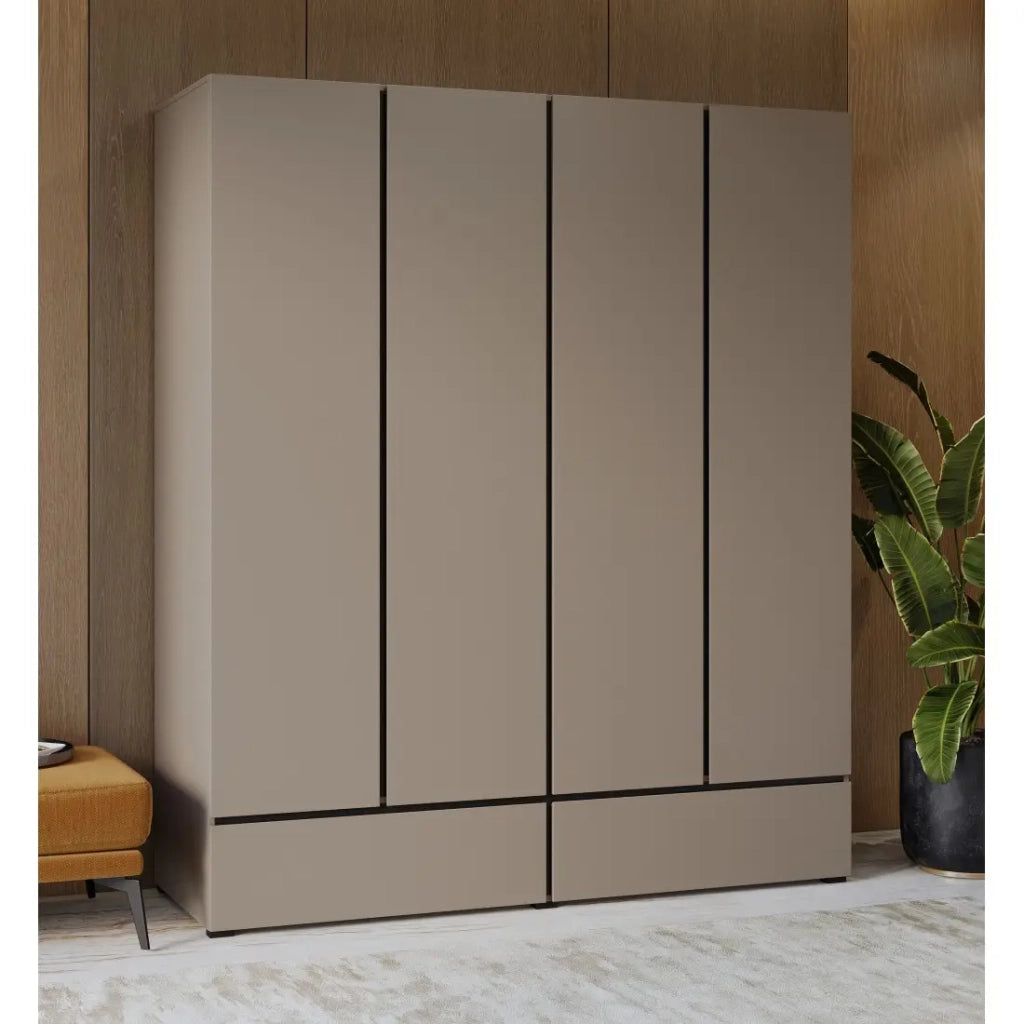 Armadio HAVANA 180 cm – Beige e nero – 4 porte e 2 cassetti – Eleganza moderna e grande capacità di stoccaggio