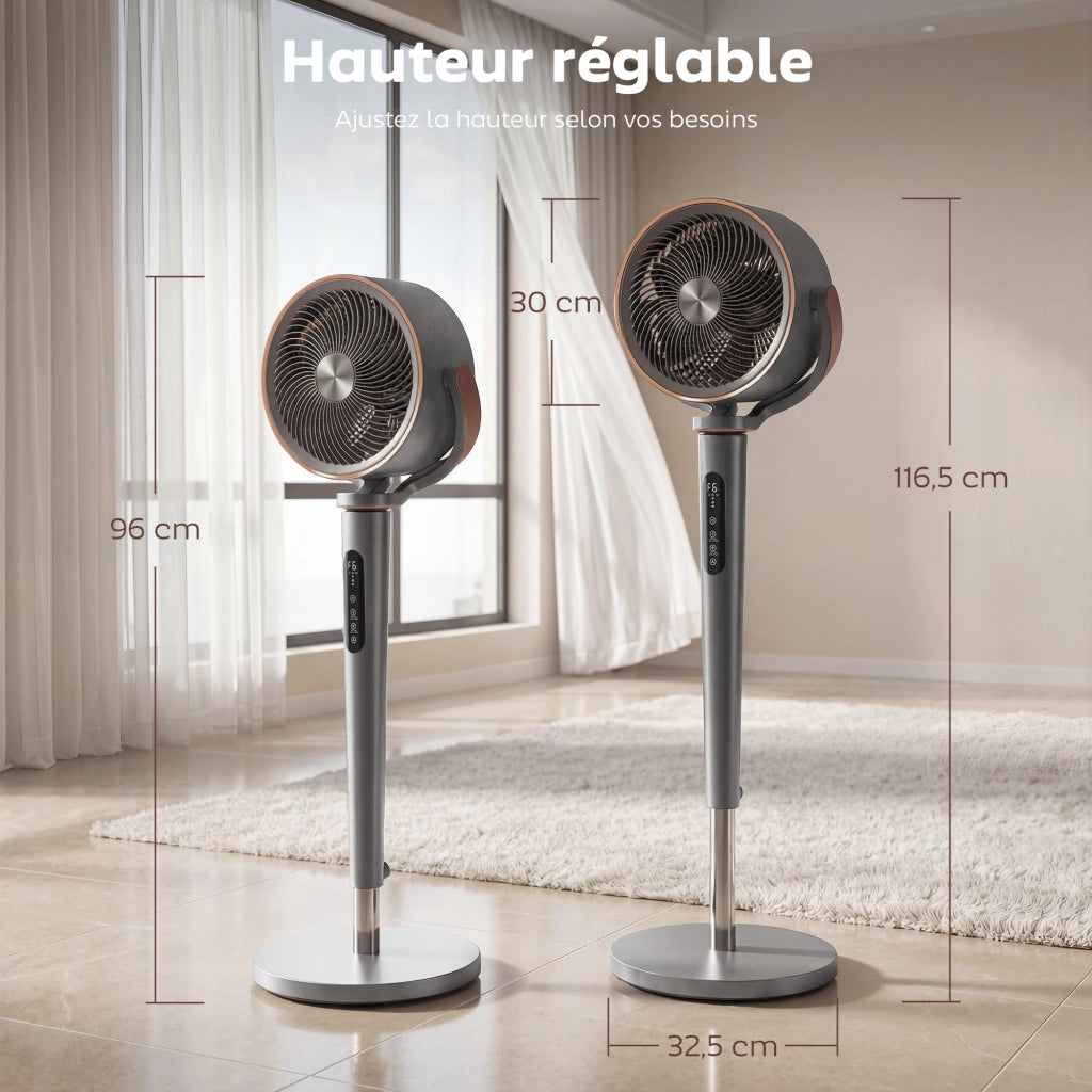 Ventilatore da pavimento silenzioso 20 dB ¨C zephmum ¨C oscillazione automatica 70¡ã+90¡ã, 12 velocit¨¤, luce LED, timer 12H