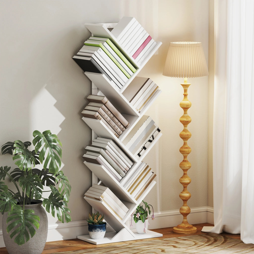Libreria Scaffale Albero con 9 Ripiani ¨C zephmum ¨C Bianco 50x24x136 cm