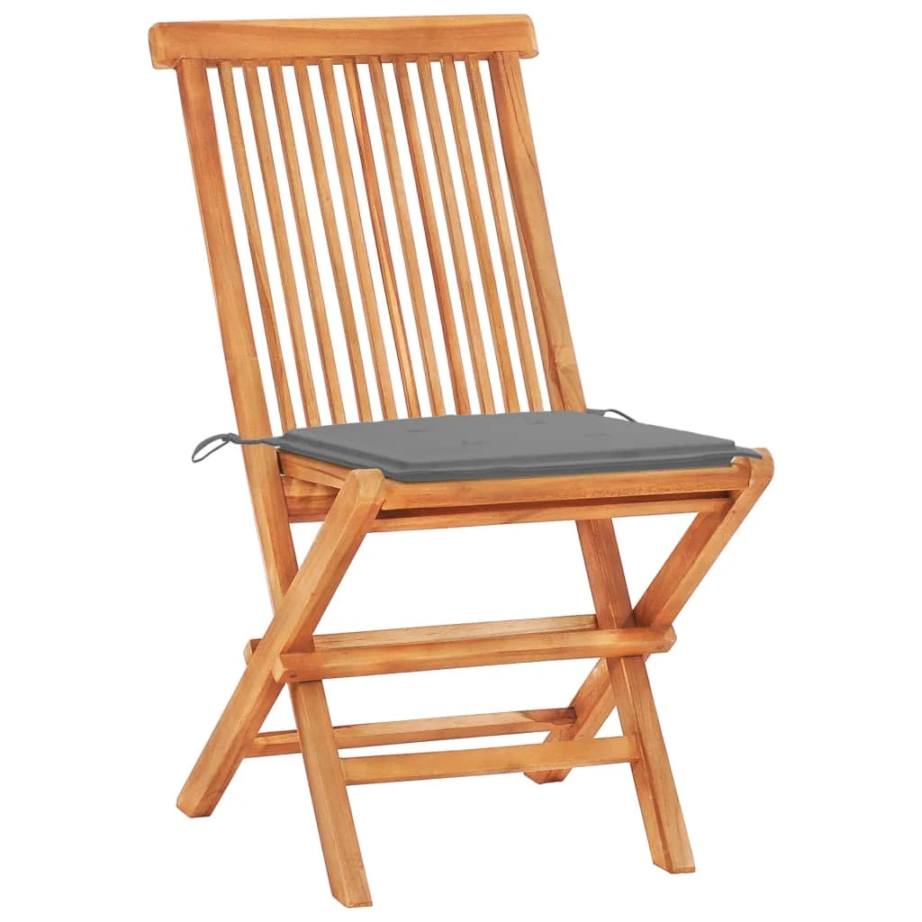 Set da bistrot da 3 pezzi per giardino e patio mobili da esterno con cuscini grigi legno massello di teak 02_0013515