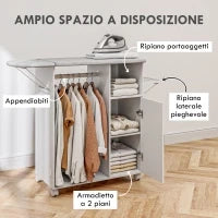 Mobile Asse da Stiro con Piano d'Appoggio, 3 Ripiani a Cubo e Guida, 127x42.5x99cm, Bianco