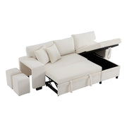 Divano Letto Angolare Convertibile con Contenitore; USB e Tipo C; Ripiano Laterale; in Velluto a Coste Beige