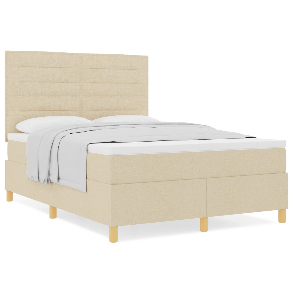 Letto Rete a Molla e Materasso Crema 140x190 cm in Tessuto