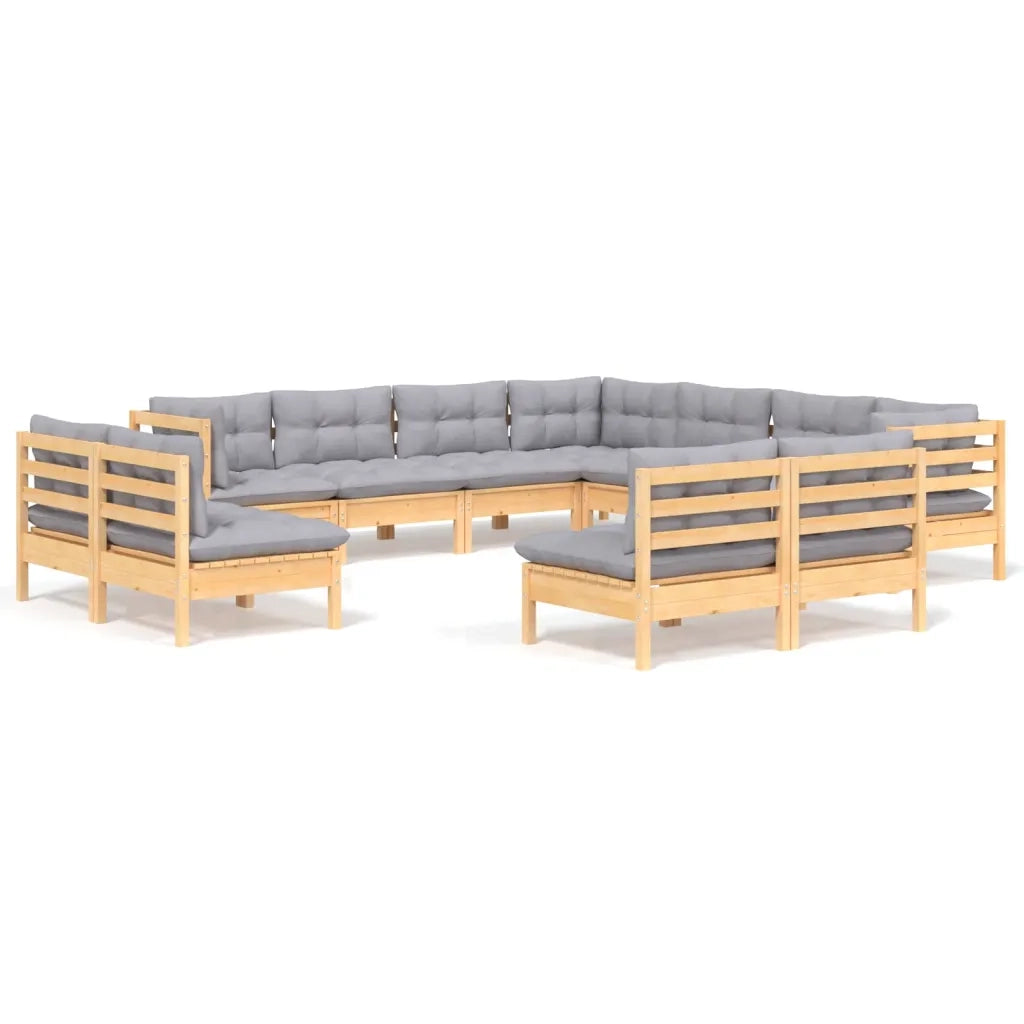 Set Divani da Giardino 11 pz con Cuscini Grigi Massello di Pino 3096862