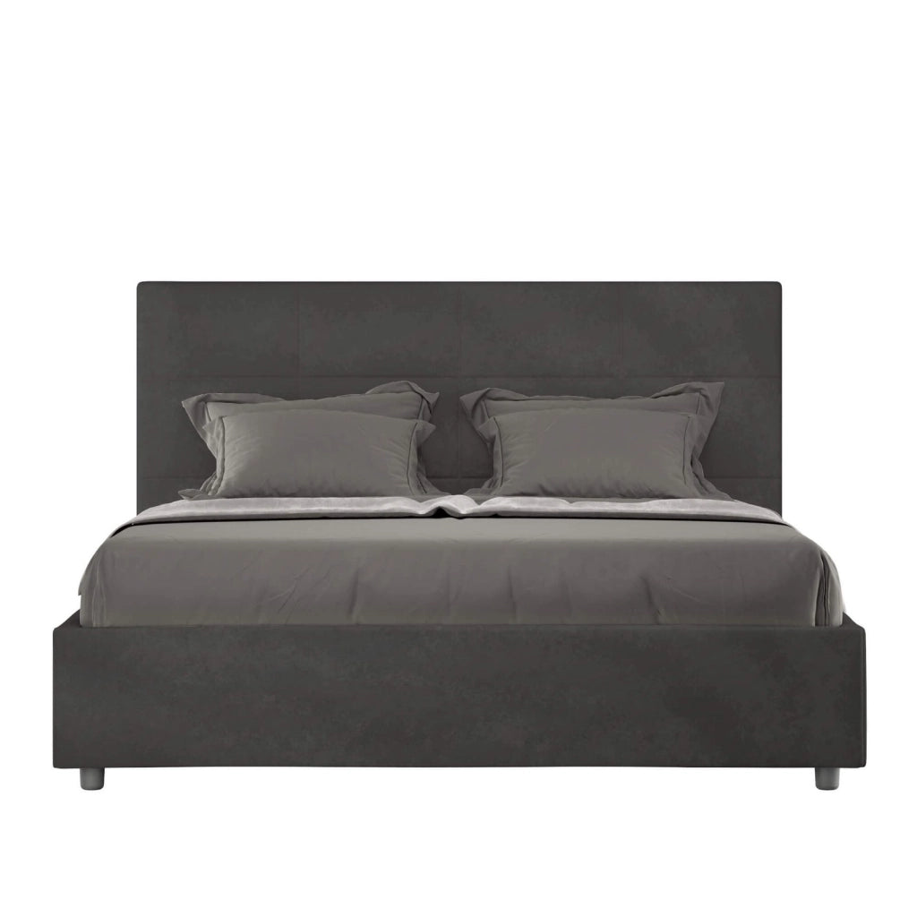Letto una piazza e mezza con rete imbottito 130x190 microfibra grigio Mika