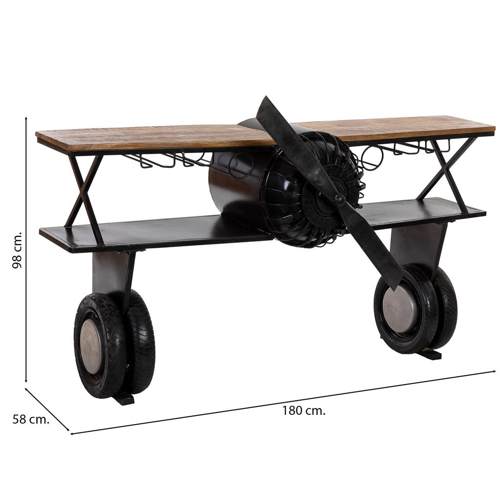 Mobile bar portabottiglie con ruote nero 180x58x98h cm