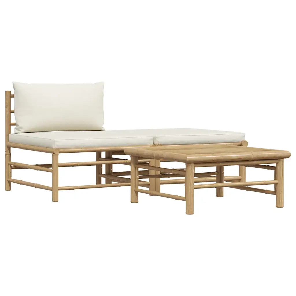 Salotto da Giardino-Set Divani da Giardino 3 pz con Cuscini Bianco Crema in Bamb¨´