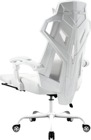 Sedia da ufficio, ergonomica, da gioco, girevole, supporto lombare regolabile, per proteggere la schiena, con braccioli di collegamento, ruote mute bianca