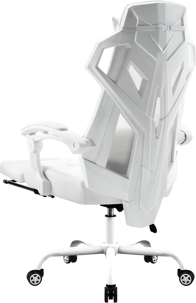 Sedia da ufficio, ergonomica, da gioco, girevole, supporto lombare regolabile, per proteggere la schiena, con braccioli di collegamento, ruote mute bianca