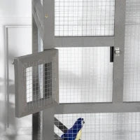 Gabbia per Uccelli Alta 165cm in Legno da Esterno con 2 Porte e Vassoio Estraibile, Grigio Chiaro
