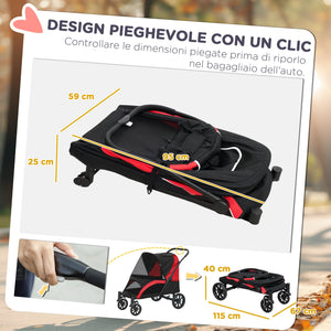 Passeggino per Cani Taglia Grande 124x67x100 cm Pieghevole con Finestre a Rete Nero