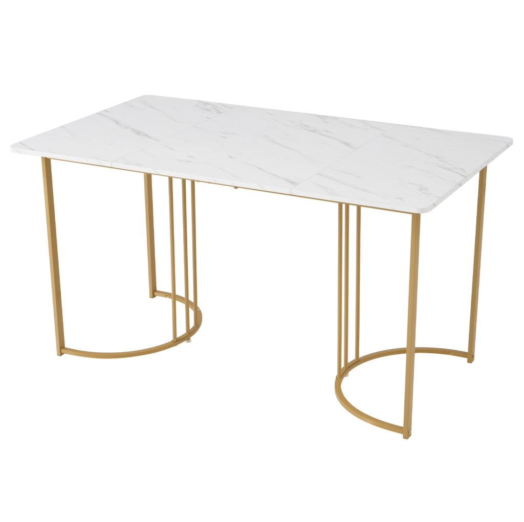 Set da pranzo 5 pezzi 140x80x75 cm con tavolo effetto marmo in MDF bianco