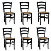 Sedie da sala da pranzo legno nero venezia con seduta in paglia x6