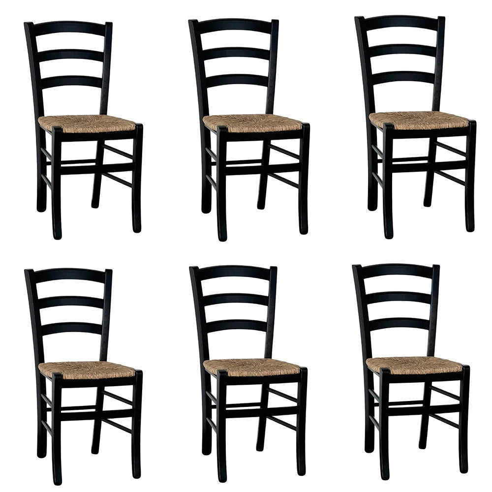 Sedie da sala da pranzo legno nero venezia con seduta in paglia x6