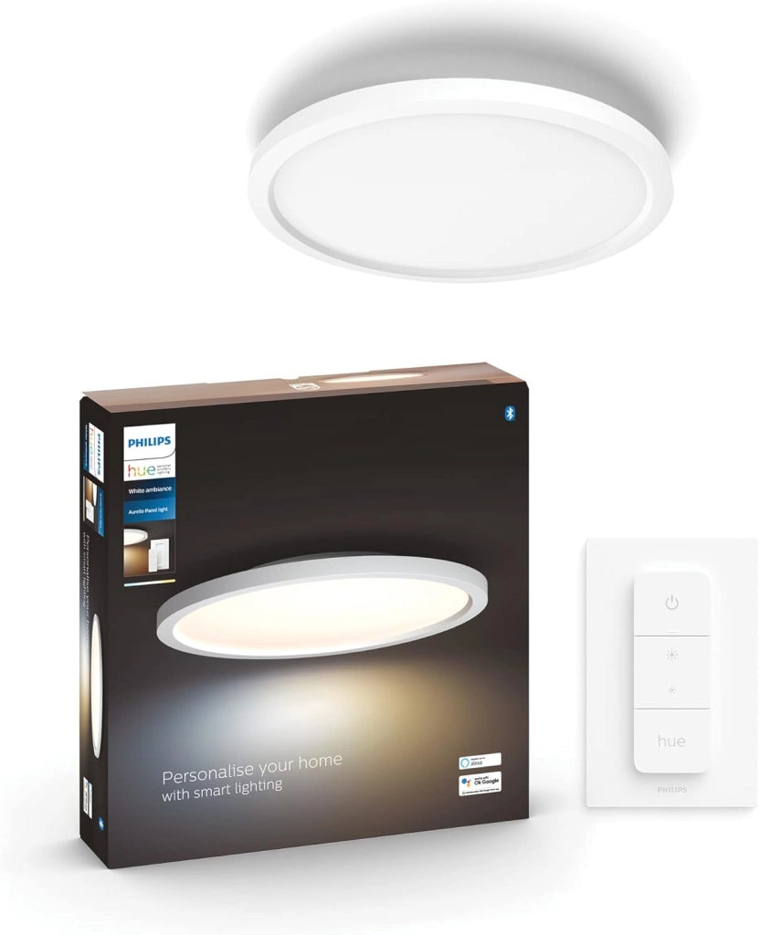 Philips Hue Aurelle White Ambiance Smart Lighting, Pannello Rotondo 24.5W, 39.5cm, Bianco, Compatibile Bluetooth, Controllo Vocale con Alexa, Google Assistant e Apple Homekit, vecchia generazione