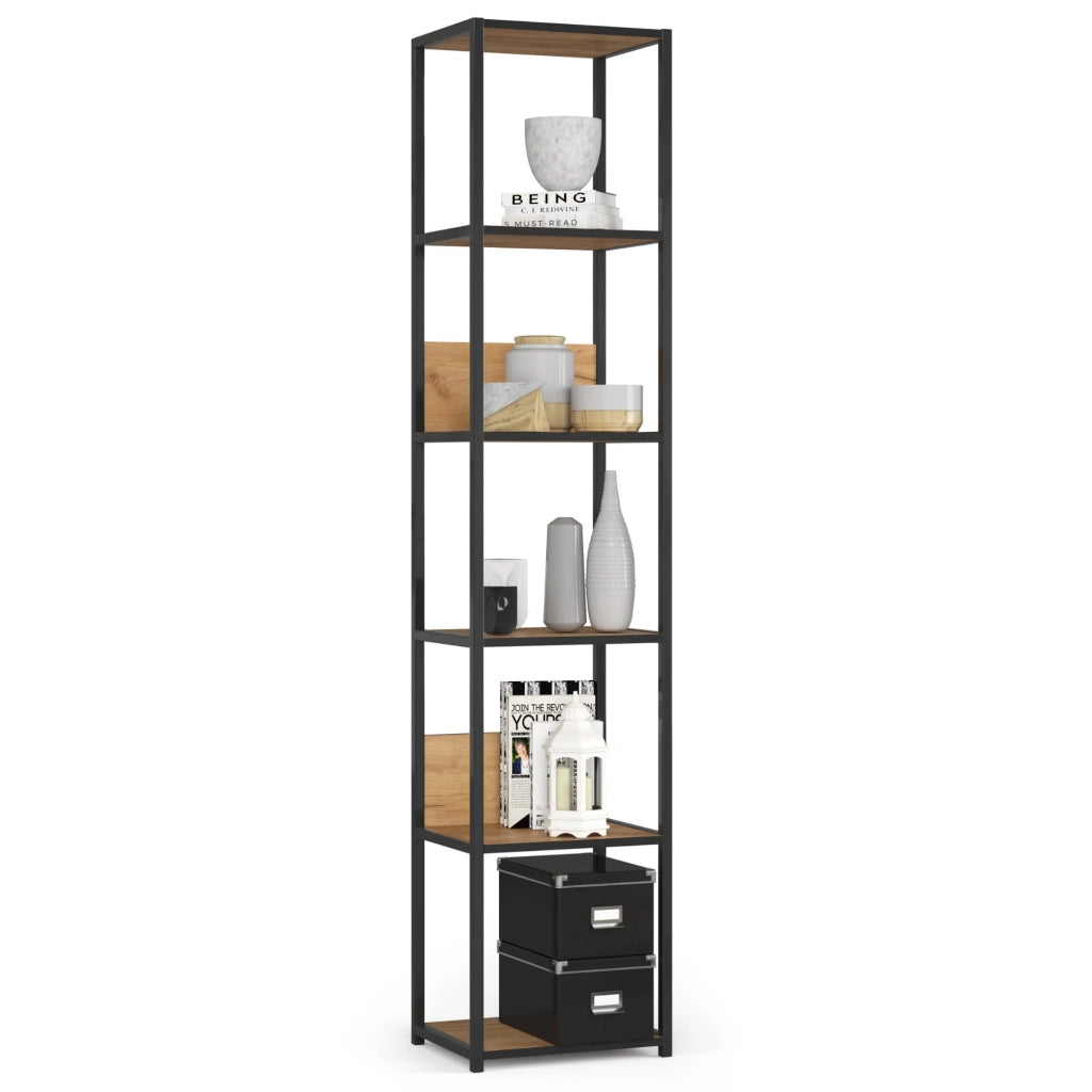 Scaffale stile industriale con ripiani in legno 40 cm Nera, Quercia Craft 40x32x192 cm