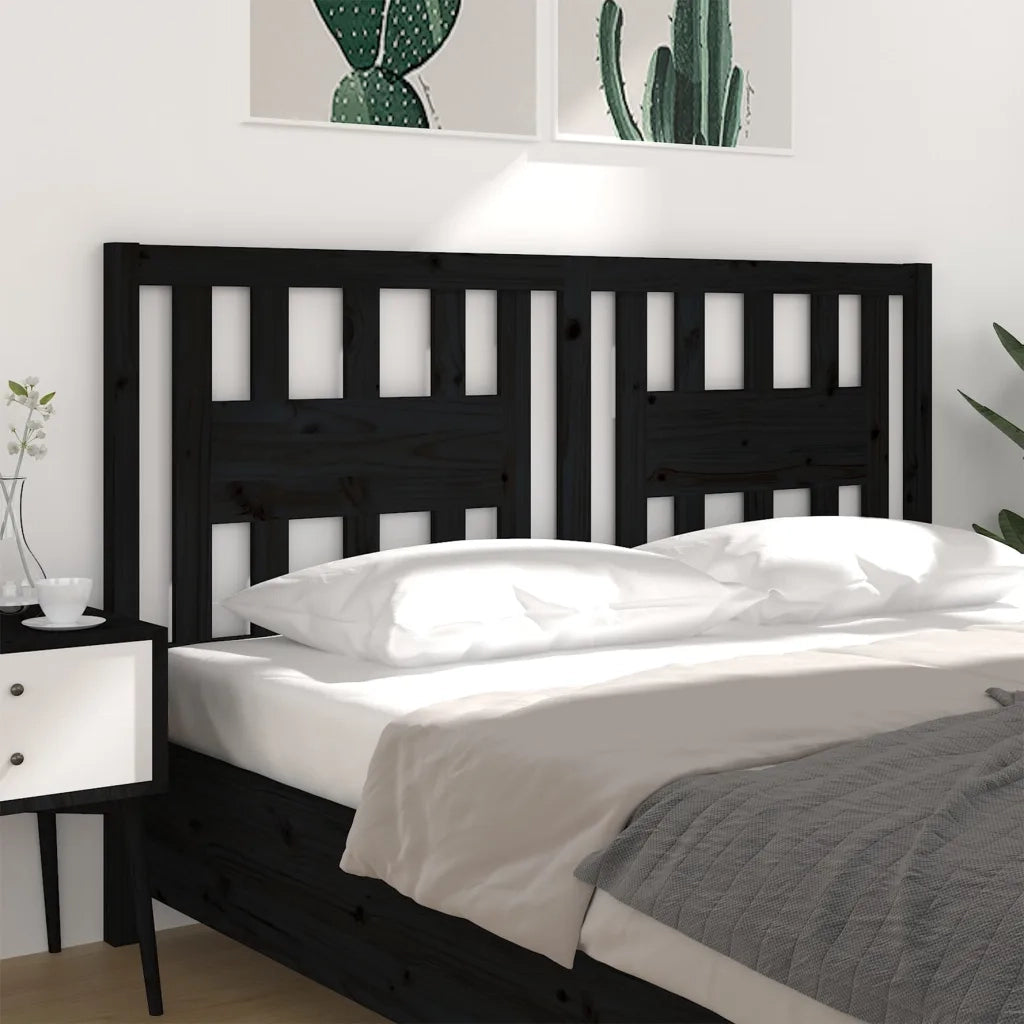 Testiera per Letto Nera 206x4x100 cm in Legno Massello di Pino 818694